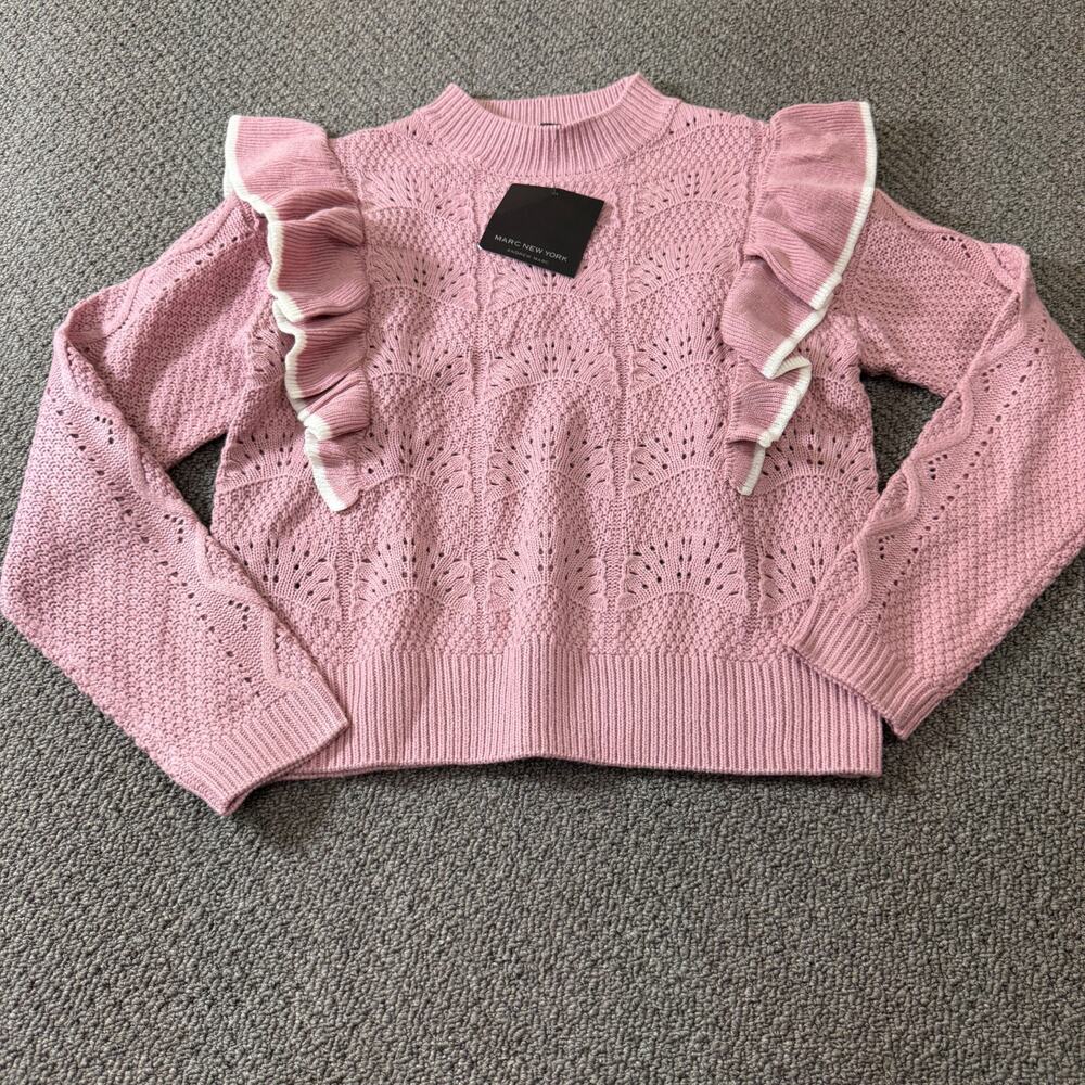 Womens Marc By Marc Jacobs Size XL Pink Pullover Ruffled Sweater Long Sleeve